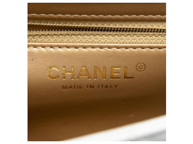 Chanel Blanco Acolchado de Cordero Cristal Geométrico CC Marco Flap Crudo - vista 5