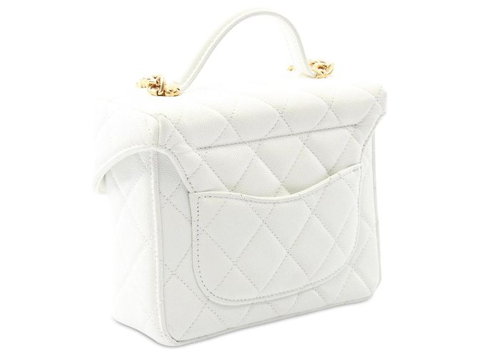 Vanity Estojo de vaidade em caviar branco acolchoado Chanel com corrente Cru - vista 2