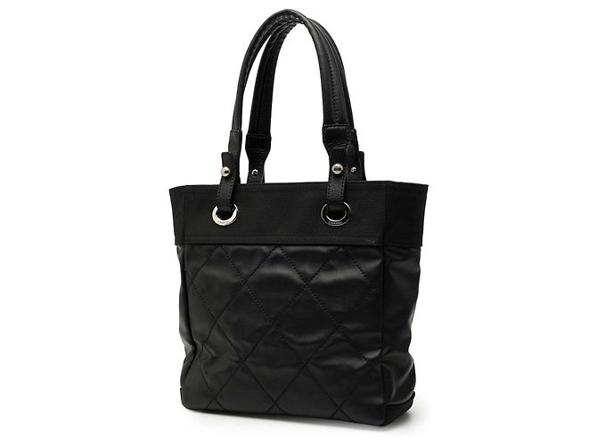 Bolsa tote Chanel preta em lona acolchoada pequena Paris Biarritz Preto - vista 2