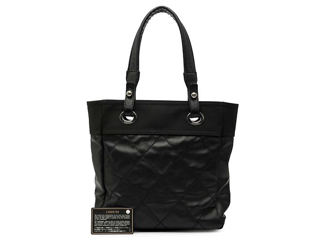 Bolsa tote Chanel preta em lona acolchoada pequena Paris Biarritz Preto - vista 8