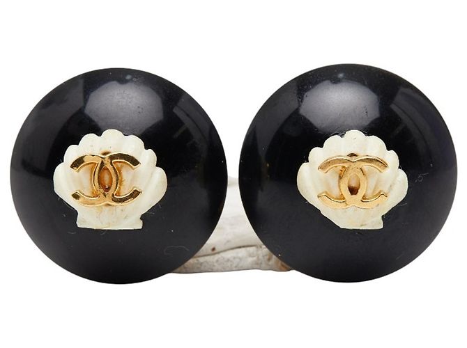 Orecchini vintage a clip Coco Mark Shell di Chanel Nero D'oro - vista 2