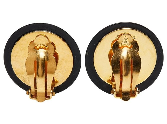 Orecchini vintage a clip Coco Mark Shell di Chanel Nero D'oro - vista 3
