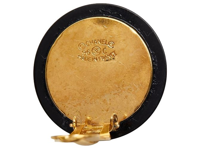 Orecchini vintage a clip Coco Mark Shell di Chanel Nero D'oro - vista 4