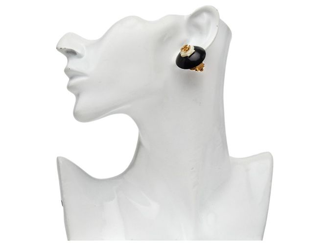 Orecchini vintage a clip Coco Mark Shell di Chanel Nero D'oro - vista 6