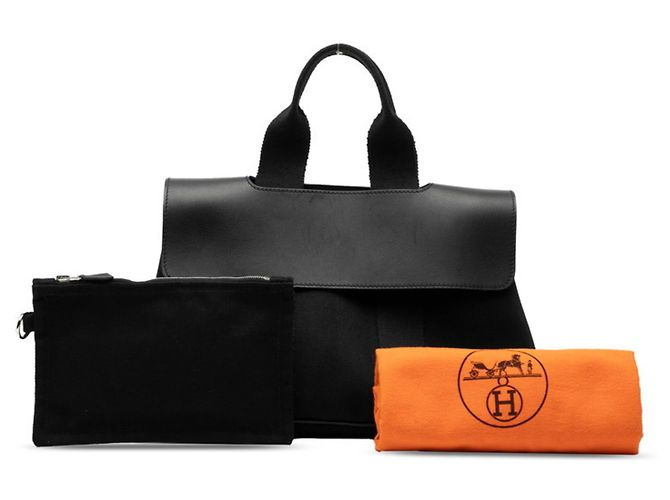 Borsa Hermès Valparaiso PM in pelle di tela chevron nera Nero - vista 7