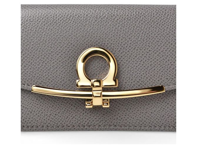 Tarjetero de cuero gris Salvatore Ferragamo Castaño - vista 2