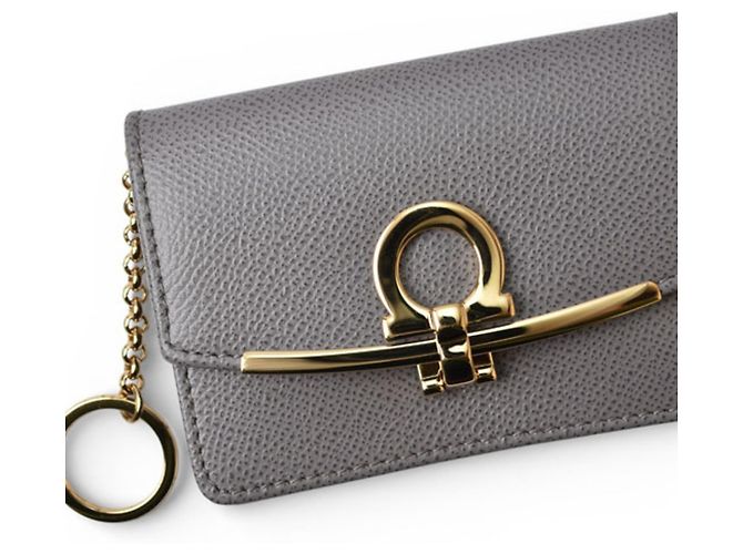 Tarjetero de cuero gris Salvatore Ferragamo Castaño - vista 3