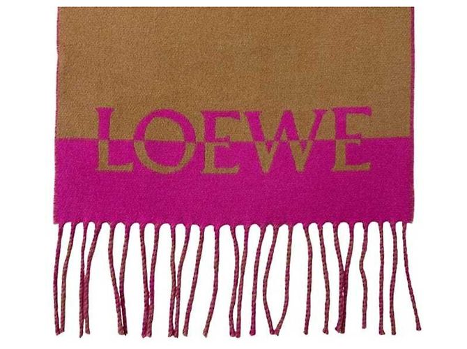 Sciarpa bicolore Loewe in lana e cashmere rosa beige - vista 5