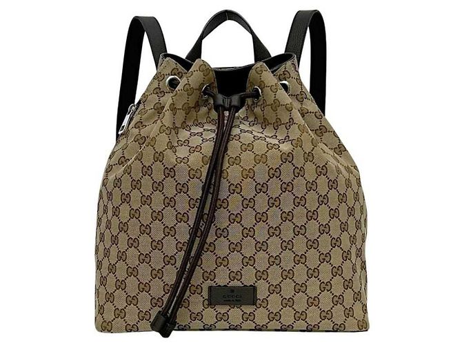 Zaino in tela GG beige e marrone Gucci - vista 2