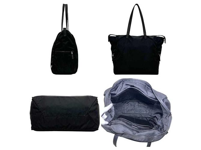 Borsa tote in nylon e pelle nera Prada Nero - vue 3