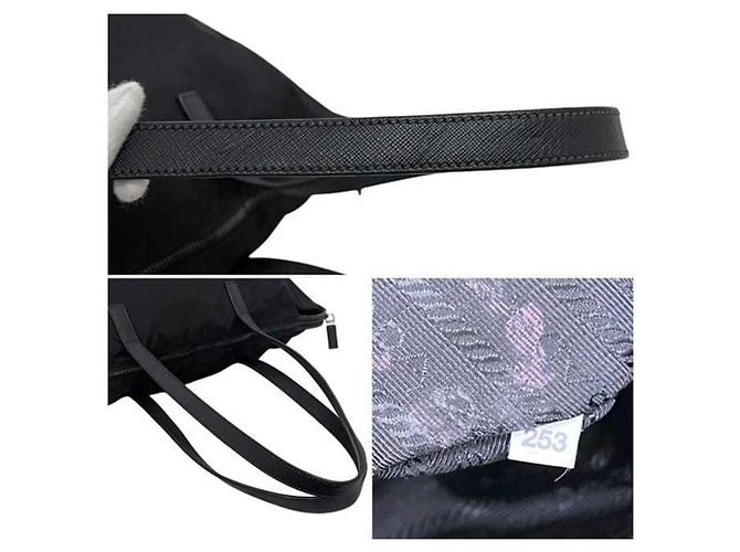 Borsa tote in nylon e pelle nera Prada Nero - vue 6