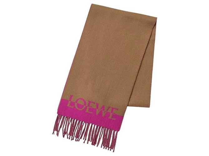 Zweifarbiger Wollschal von Loewe Braun Pink - Ansicht 2