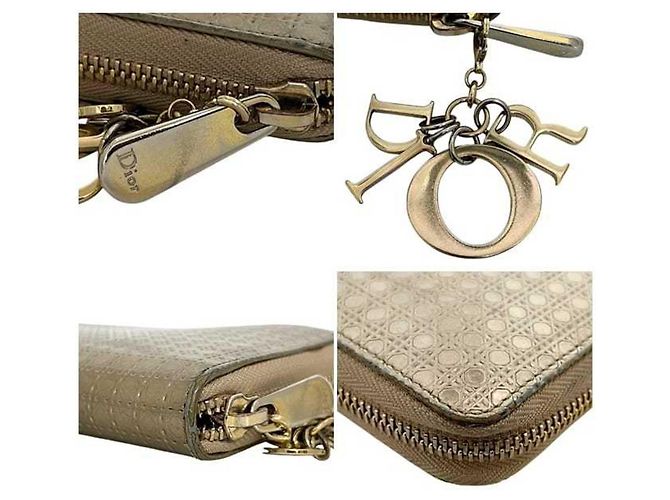 Cartera larga de cuero Cannage dorado Christian Dior - vista 7