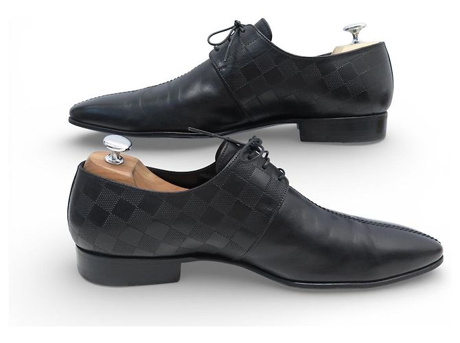 SCARPE LOUIS VUITTON OXFORD DAMIER DERBY 10.5 44.5 IN PELLE NERA Nero - vista 2