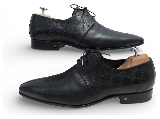 SCARPE LOUIS VUITTON OXFORD DAMIER DERBY 10.5 44.5 IN PELLE NERA Nero - vista 3