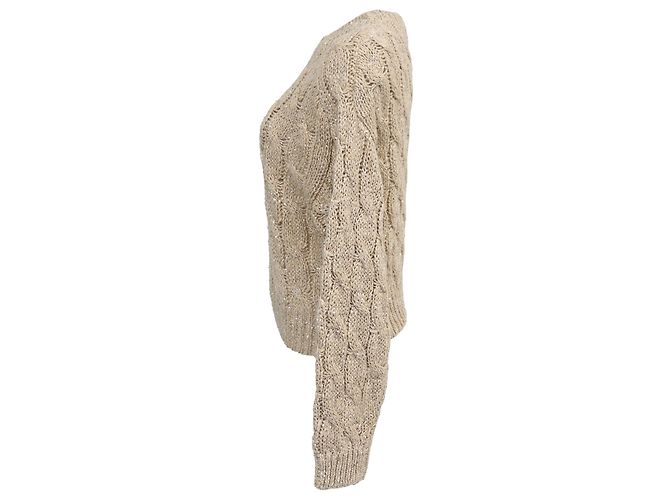 Brunello Cucinelli Pailletten-Strickpullover aus beige Seide und Leinen - Ansicht 2