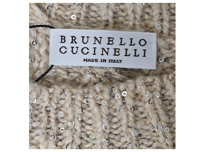 Brunello Cucinelli Pailletten-Strickpullover aus beige Seide und Leinen - Ansicht 4