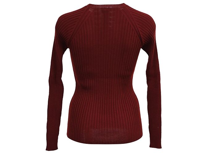 Burgunderfarbener Pullover aus Wolle mit Rippstrick und Schnürung von Jean Paul Gaultier Rot Bordeaux - Ansicht 3