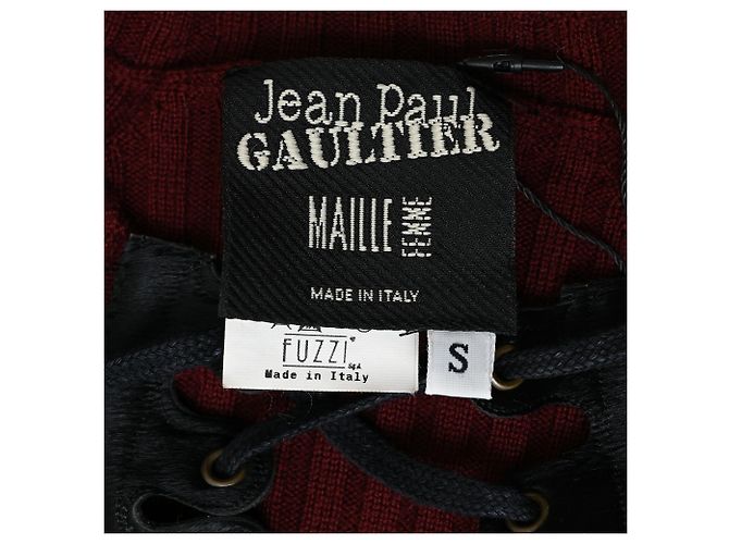 Burgunderfarbener Pullover aus Wolle mit Rippstrick und Schnürung von Jean Paul Gaultier Rot Bordeaux - Ansicht 4