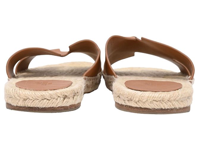 Espadrillas Hermès Antigua in pelle marrone Rosso - vista 3