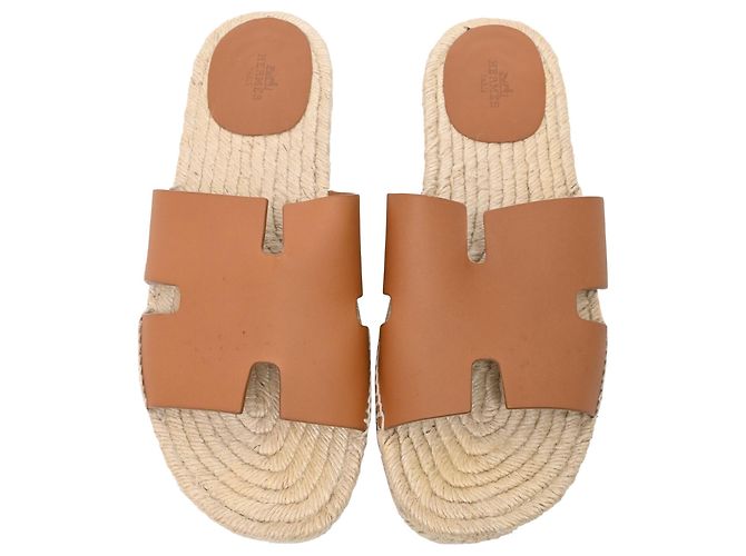 Espadrillas Hermès Antigua in pelle marrone Rosso - vista 5