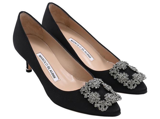 Pumps Hangisi 70 Manolo Blahnik in raso nero - vista 4