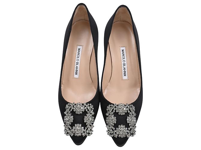 Pumps Hangisi 70 Manolo Blahnik in raso nero - vista 5