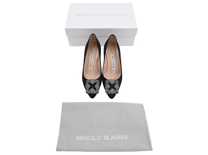 Pumps Hangisi 70 Manolo Blahnik in raso nero - vista 8