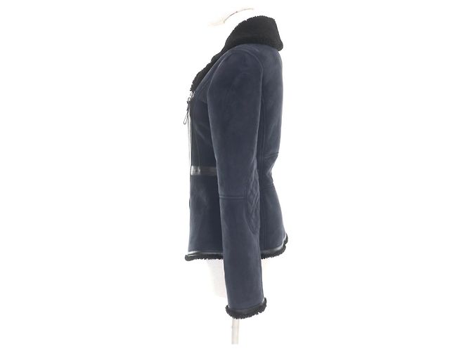 Hermès Lammfell-Schaffelljacke Schwarz Blau - Ansicht 2