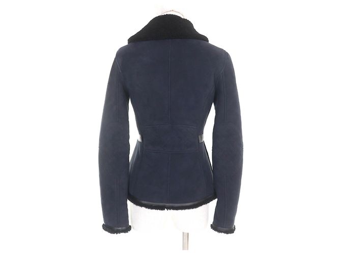 Hermès Lammfell-Schaffelljacke Schwarz Blau - Ansicht 3