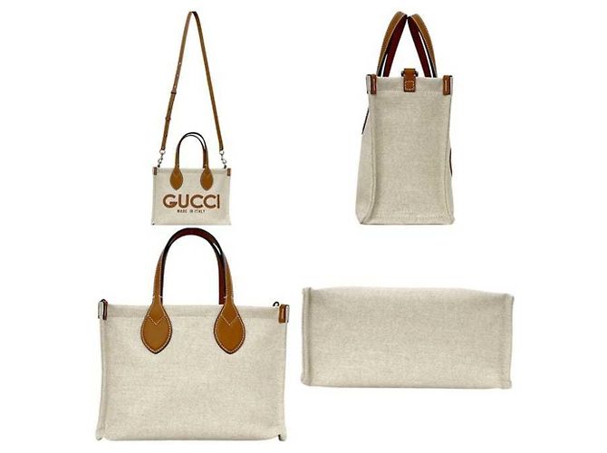 Borsa a mano 2 in 1 Gucci in tela e pelle beige e marrone Cammello - vista 3