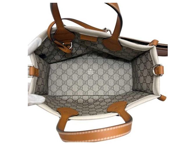 Borsa a mano 2 in 1 Gucci in tela e pelle beige e marrone Cammello - vista 5