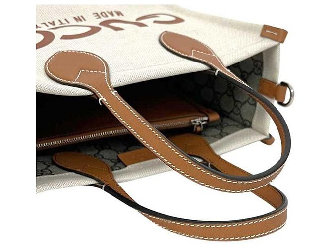Borsa a mano 2 in 1 Gucci in tela e pelle beige e marrone Cammello - vista 8