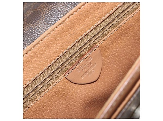 Céline Celine Vintage Macadam Schultertasche mit Rundlogo aus Canvas und Leder Braun - Ansicht 6