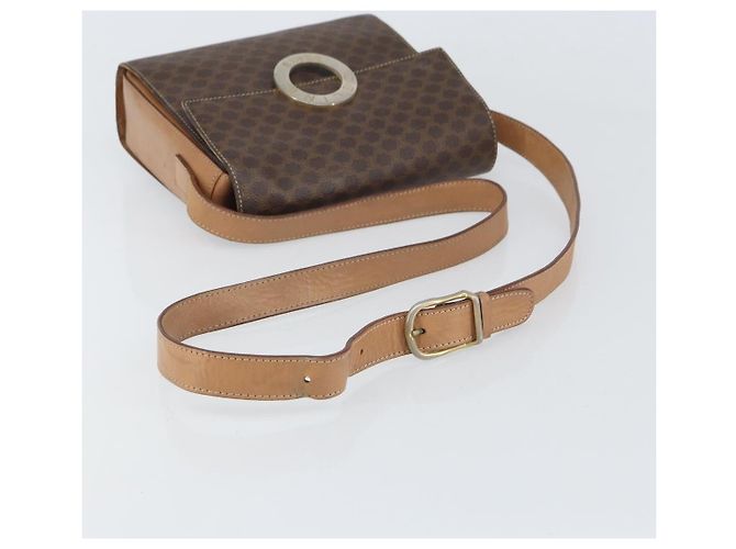 Céline Celine Vintage Macadam Schultertasche mit Rundlogo aus Canvas und Leder Braun - Ansicht 7