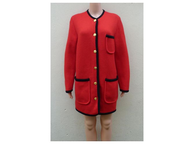 Abrigo de punto de lana Céline rojo y negro Roja Gold hardware - vista 2