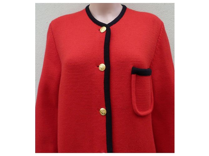 Abrigo de punto de lana Céline rojo y negro Roja Gold hardware - vista 6