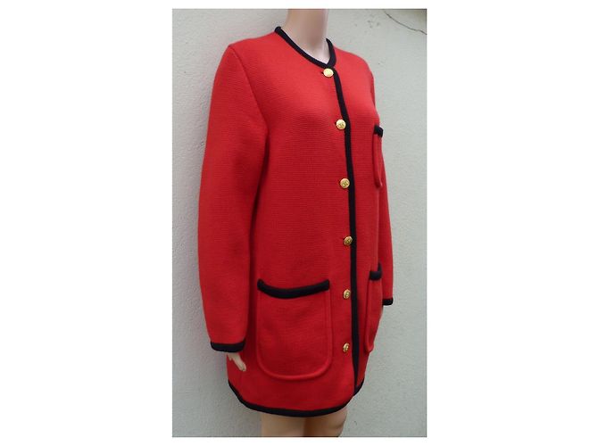 Abrigo de punto de lana Céline rojo y negro Roja Gold hardware - vista 7