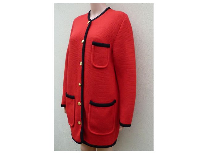 Abrigo de punto de lana Céline rojo y negro Roja Gold hardware - vista 8