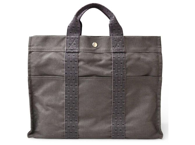Hermès Air Line MM Tote Bag aus grauem Canvas Braun - Ansicht 2