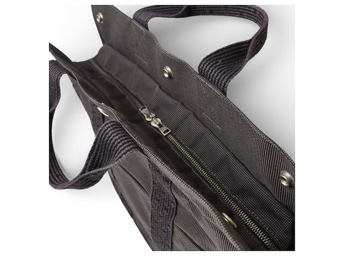 Hermès Air Line MM Tote Bag aus grauem Canvas Braun - Ansicht 9