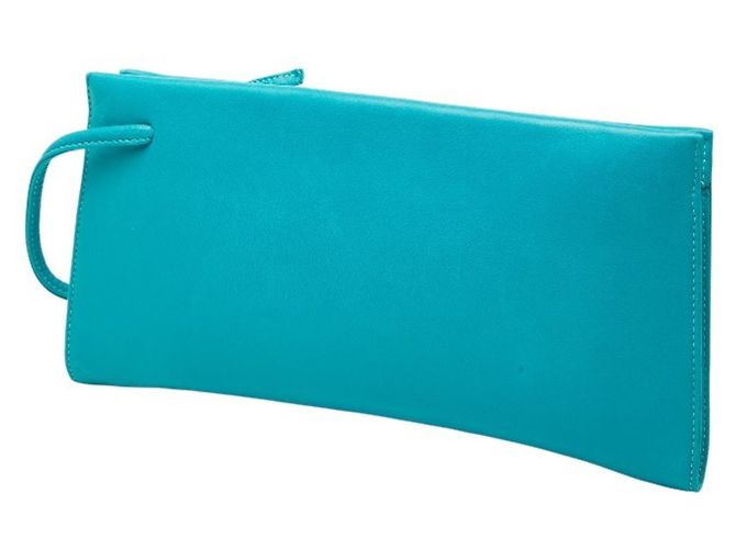 Borsa Clutch con Logo Loewe in Pelle Blu Teal Verde - vista 2