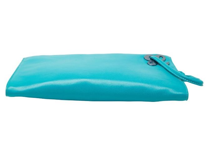 Borsa Clutch con Logo Loewe in Pelle Blu Teal Verde - vista 3