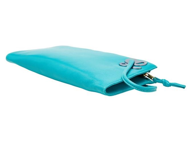Borsa Clutch con Logo Loewe in Pelle Blu Teal Verde - vista 4