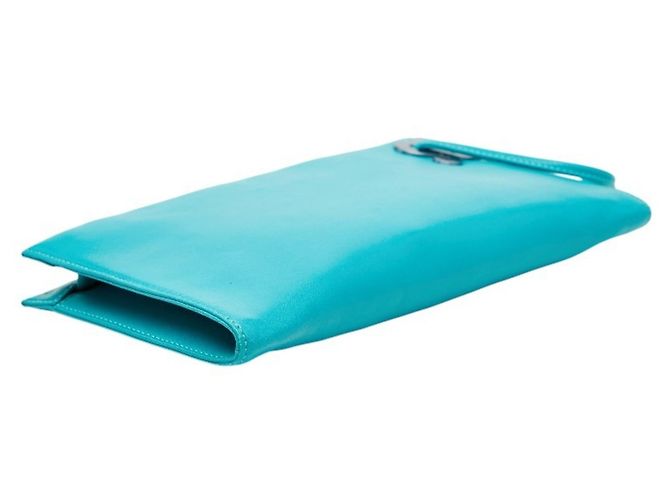 Borsa Clutch con Logo Loewe in Pelle Blu Teal Verde - vista 5