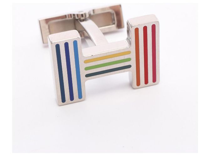 Abotoaduras Hermès Quiz Rainbow Prata Multicor - vista 4