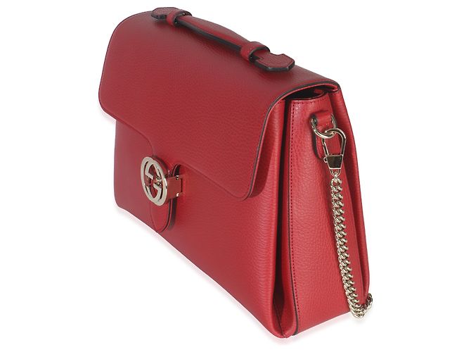 Bolsa de mão média em couro de bezerro vermelho Dollar com logo G entrelaçado da Gucci - vista 3