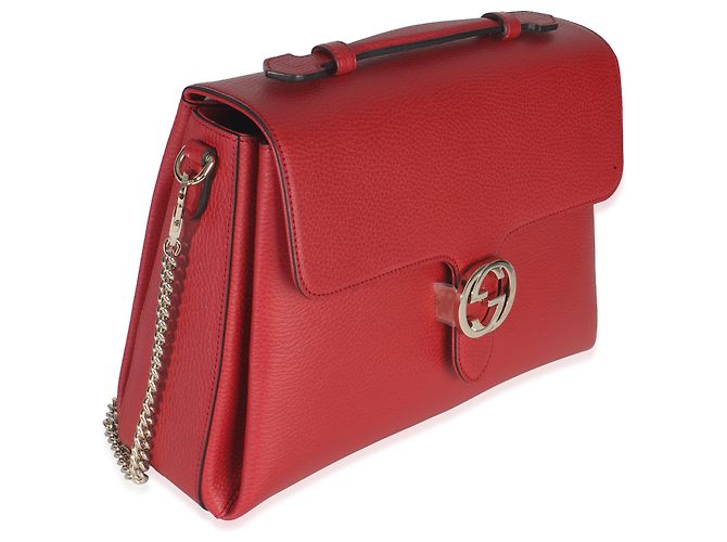 Bolsa de mão média em couro de bezerro vermelho Dollar com logo G entrelaçado da Gucci - vista 4