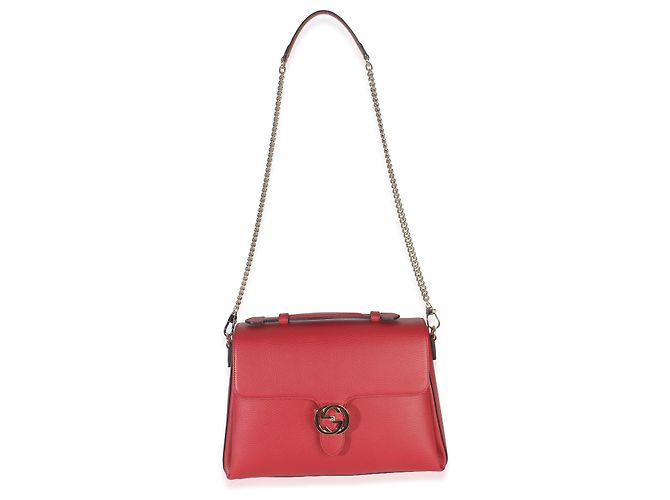 Bolsa de mão média em couro de bezerro vermelho Dollar com logo G entrelaçado da Gucci - vista 5
