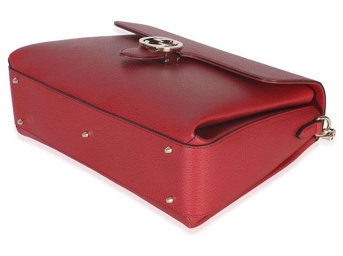 Bolsa de mão média em couro de bezerro vermelho Dollar com logo G entrelaçado da Gucci - vista 6